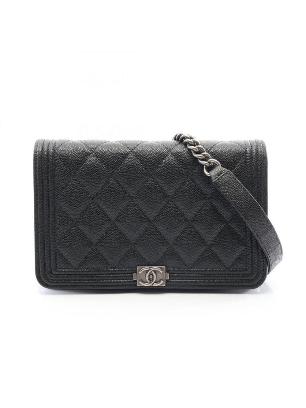 Chanel Shoulder Bag Boy Quilted Black Caviar Leather Chain Wallet